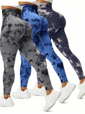 3pcs Seamless Tie Dye High Waist Sports Leggings