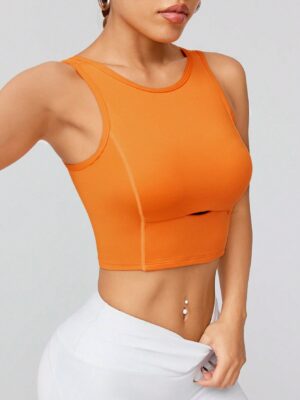 Women’s Simple Solid Color Summer Sports T-Shirt & Vest Set